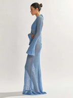 Knitted Long-Sleeved Backless Beach Cover-Up -Guocali