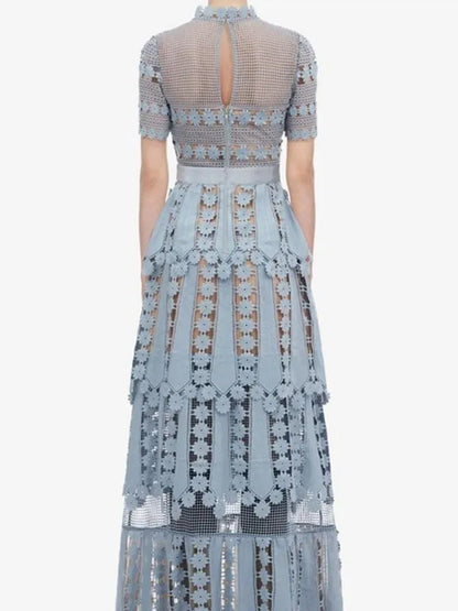 Lace Patchwork Backless Party Dress -Guocali