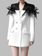 Lace Patchwork Notched Collar Blazer Dress -Guocali