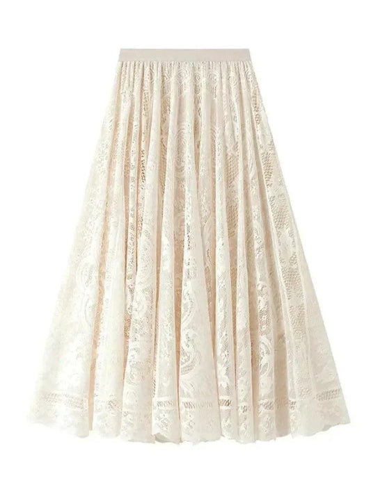 Lace Skirt Solid Color A-Line Women’s Casual Skirt -Guocali