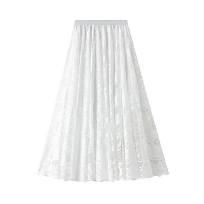 Lace Skirt Solid Color A-Line Women’s Casual Skirt -Guocali
