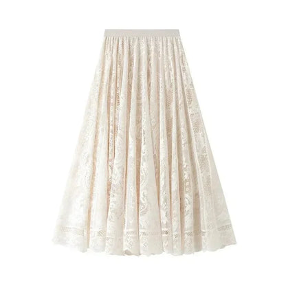 Lace Skirt Solid Color A-Line Women’s Casual Skirt -Guocali