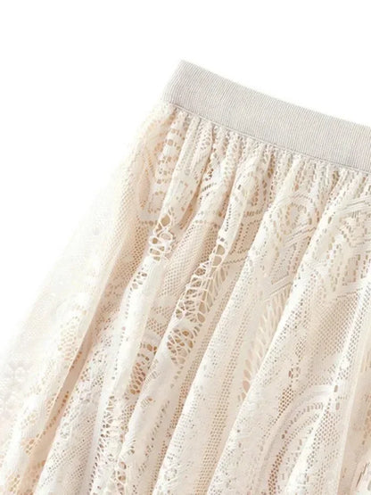 Lace Skirt Solid Color A-Line Women’s Casual Skirt -Guocali