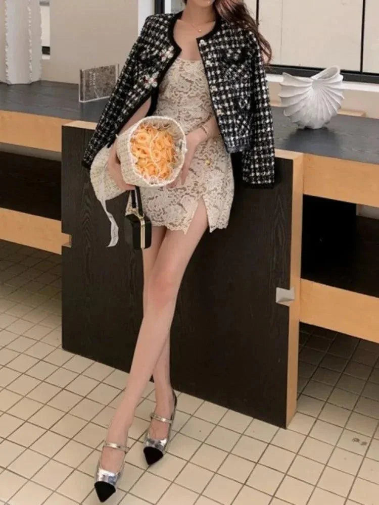 Lace Slash Neck Party Dress -Guocali