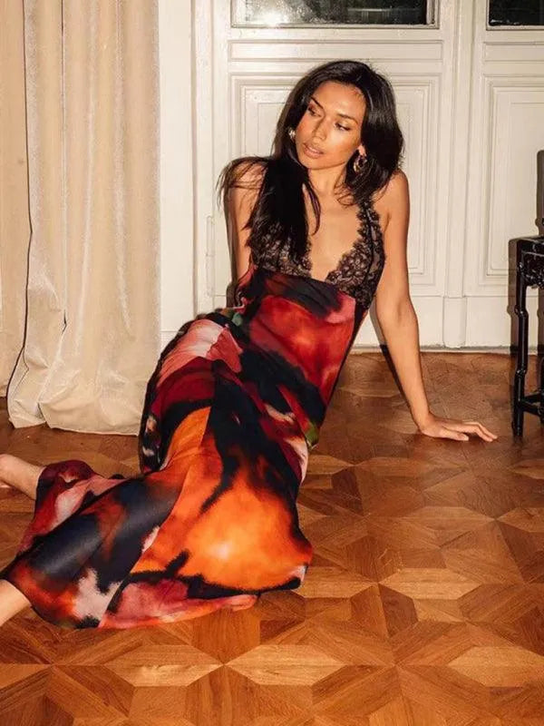 Lace Suspender Backless Bodycon Maxi Dress -Guocali