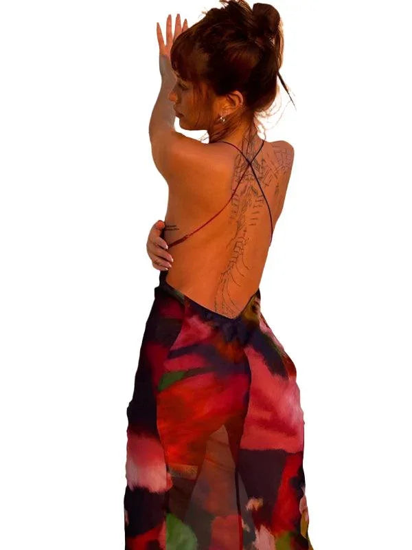 Lace Suspender Backless Bodycon Maxi Dress -Guocali