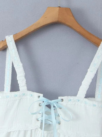 Lace Suspender Square Neck Mini Dress -Guocali