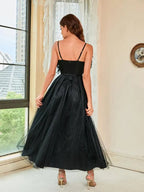 Ladies Feather Sling Mesh Party Dress