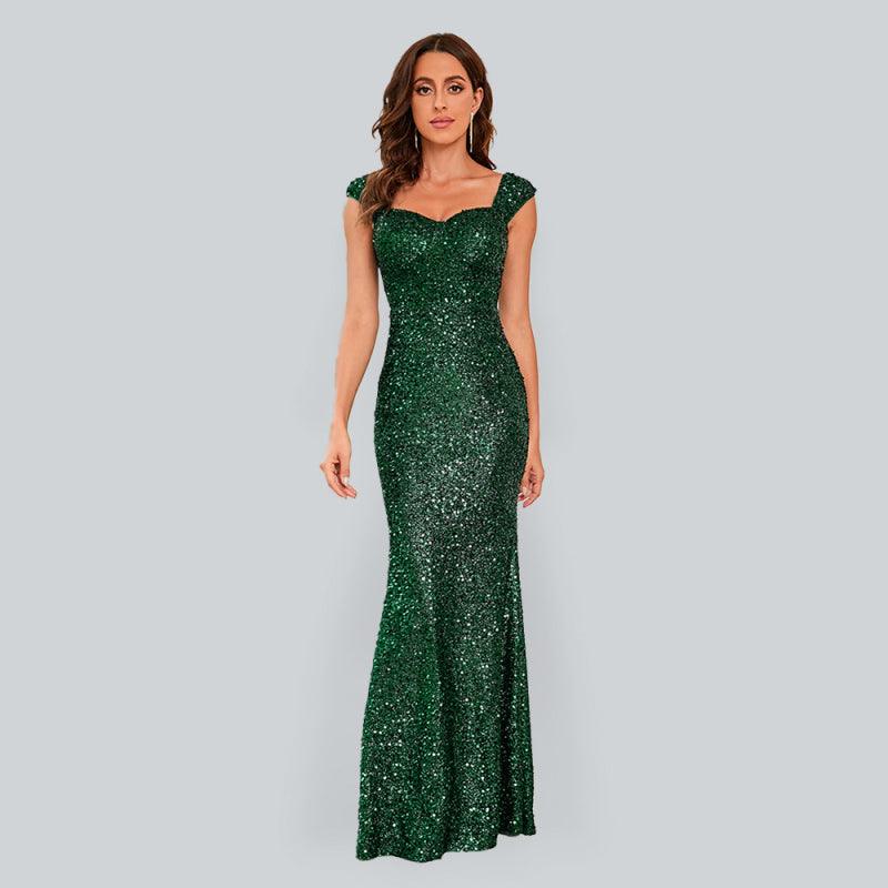 Ladies Sequin Green Sling Maxi Party Dress - Dresses - Guocali