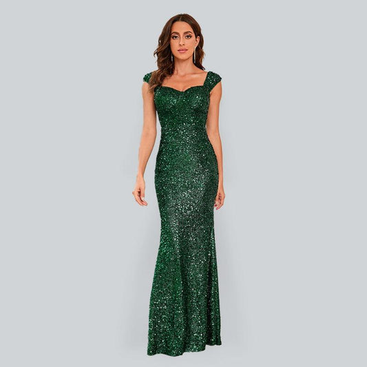 Ladies Sequin Green Sling Maxi Party Dress - Dresses - Guocali