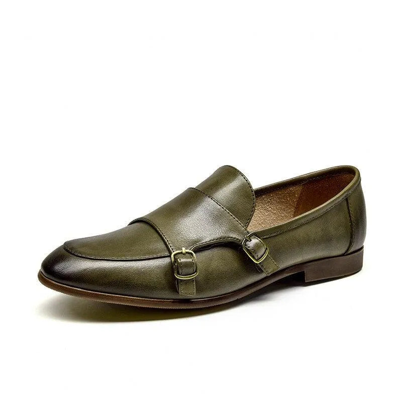 Leather Monk Strap Women Loafers -Guocali