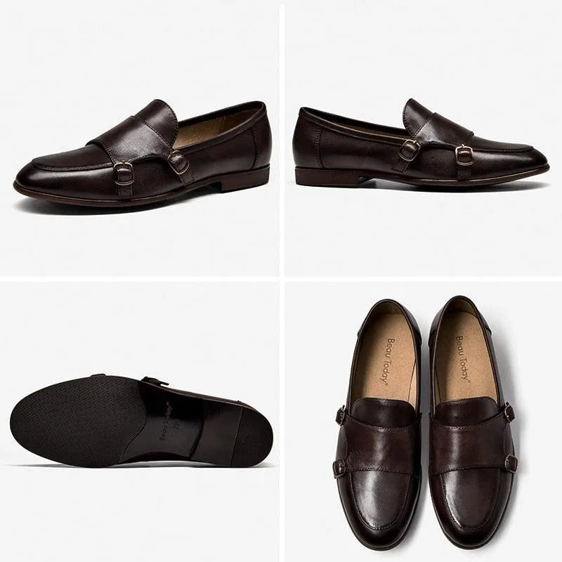 Leather Monk Strap Women Loafers -Guocali