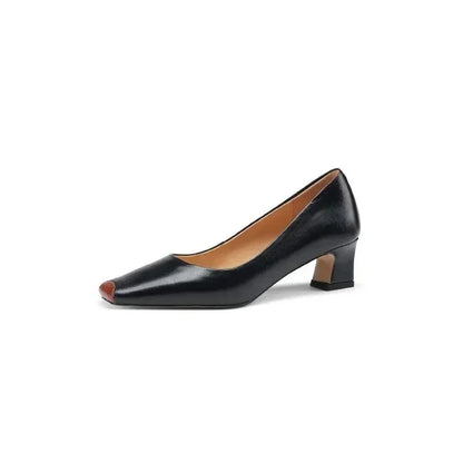 Leather Square Toe Women Pumps -Guocali