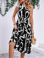 Letter Print One-Shoulder Dress Women -Guocali