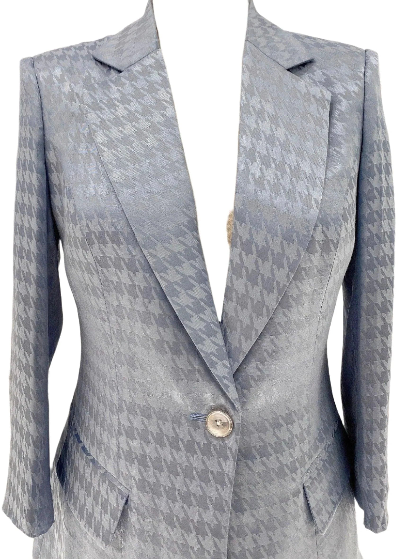 Light Blue Plaid Pant Suit, Thin Women Trouser Suit -Guocali