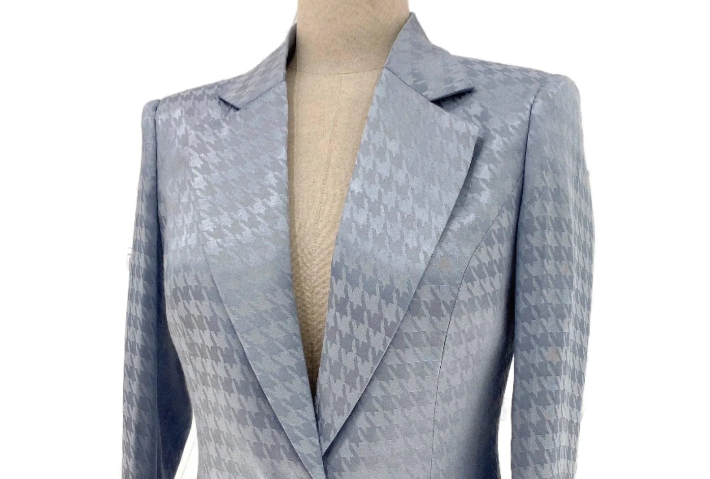 Light Blue Plaid Pant Suit, Thin Women Trouser Suit -Guocali