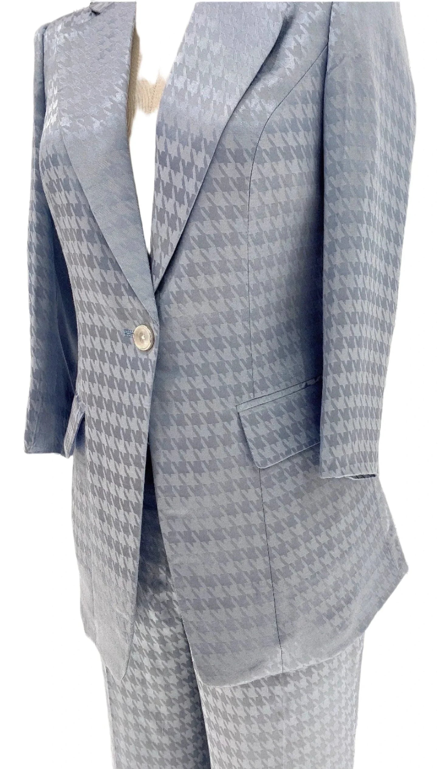 Light Blue Plaid Pant Suit, Thin Women Trouser Suit -Guocali