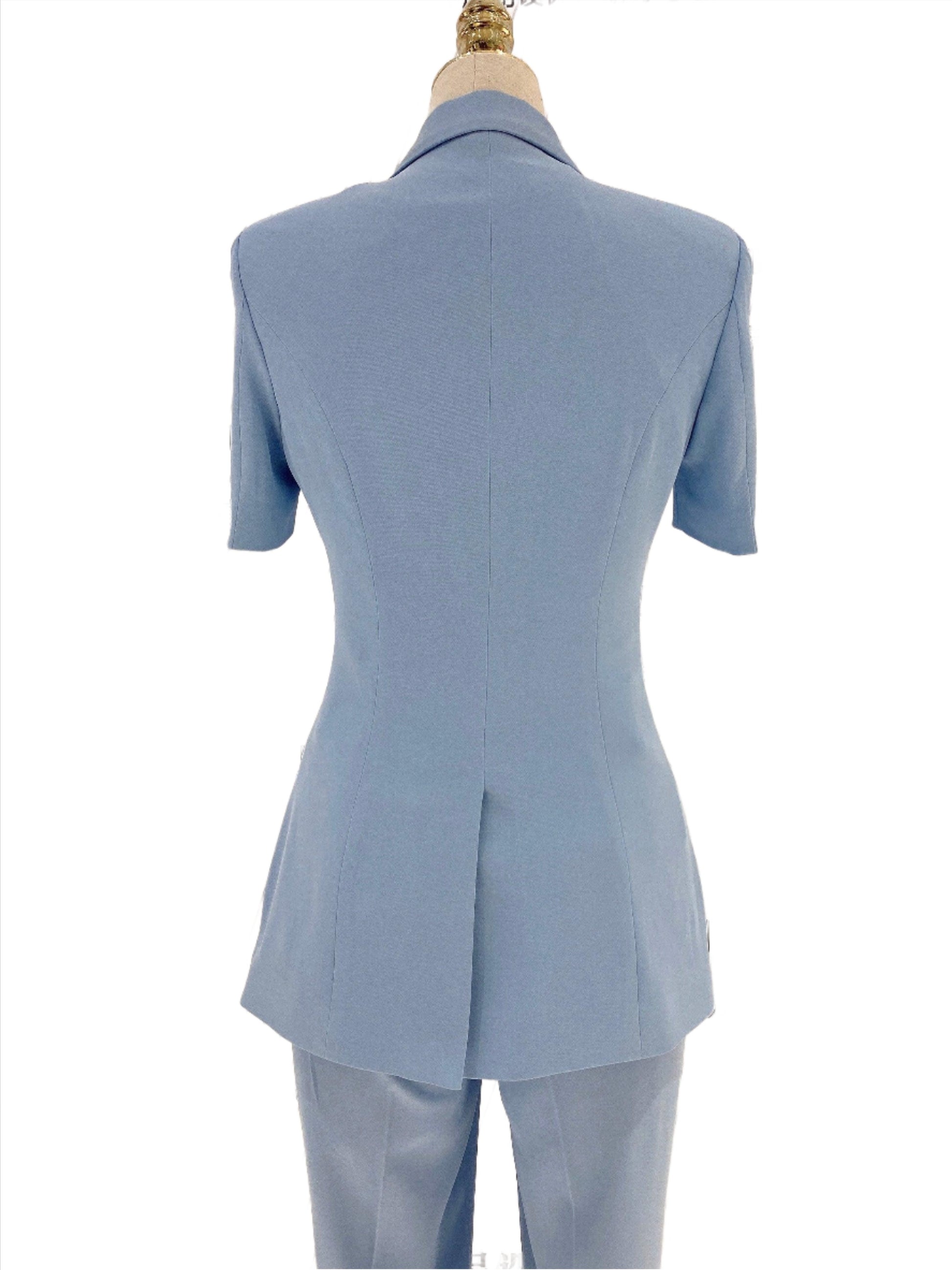 Light Blue Short Sleeve Slim Pant Suit - Thin Fabric - Pantsuit - Guocali