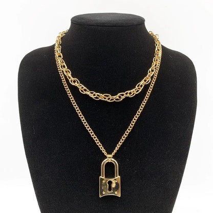 Lock Pendant Necklace - Multi-Layered Women Jewelry -Guocali