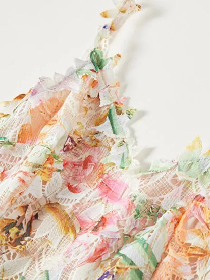 Long Printed 3D Flower Dress -Guocali