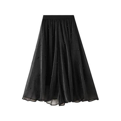 Long Skirt with Ruffle Edge - Patchwork Skirt - Guocali