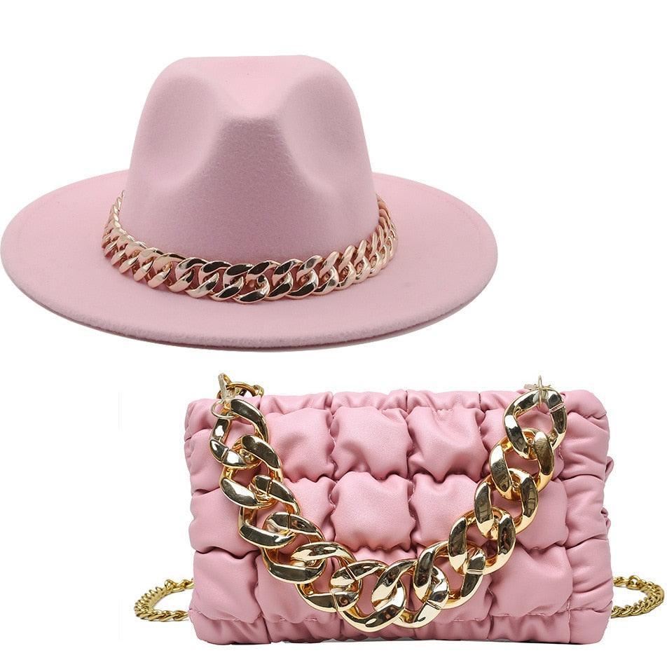 Luxury Fedora Hat And Oversized Chain Handbag - Fedora Hat - Guocali