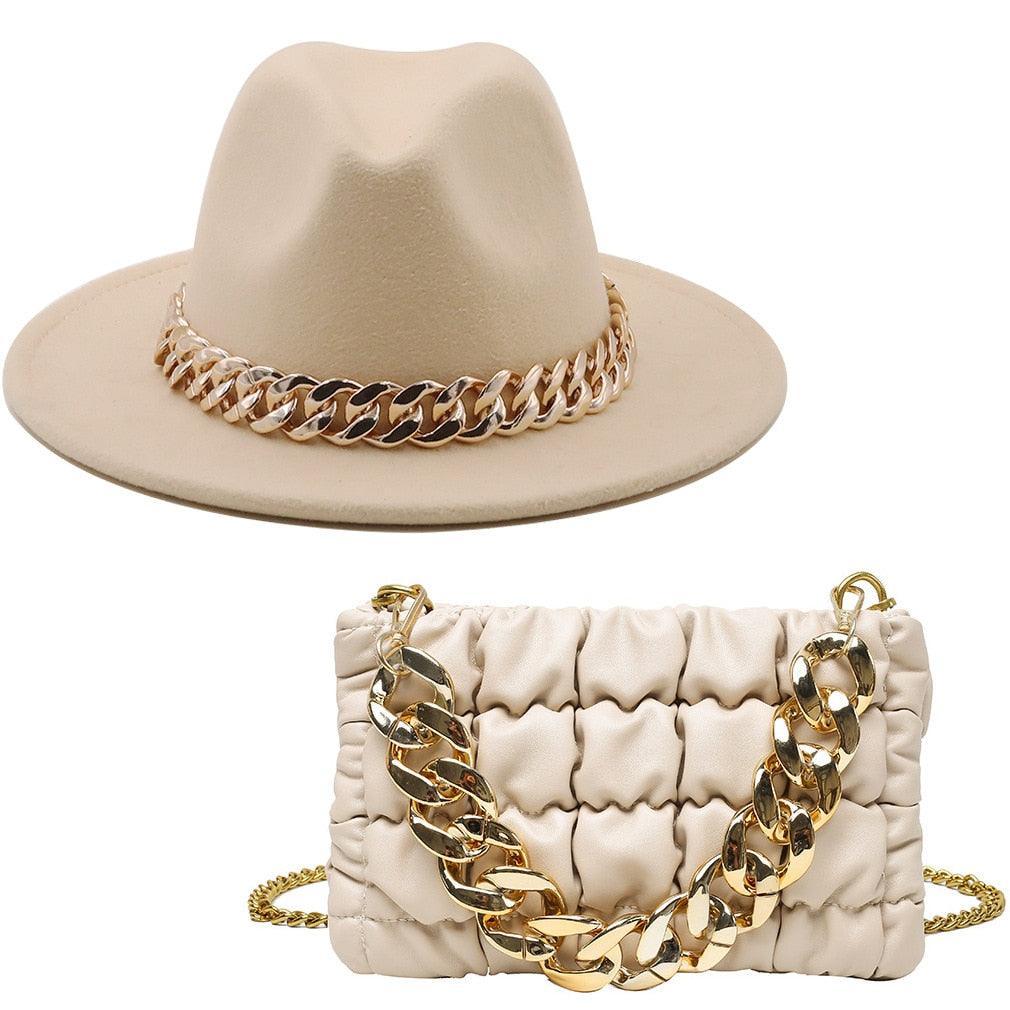 Luxury Fedora Hat And Oversized Chain Handbag - Fedora Hat - Guocali