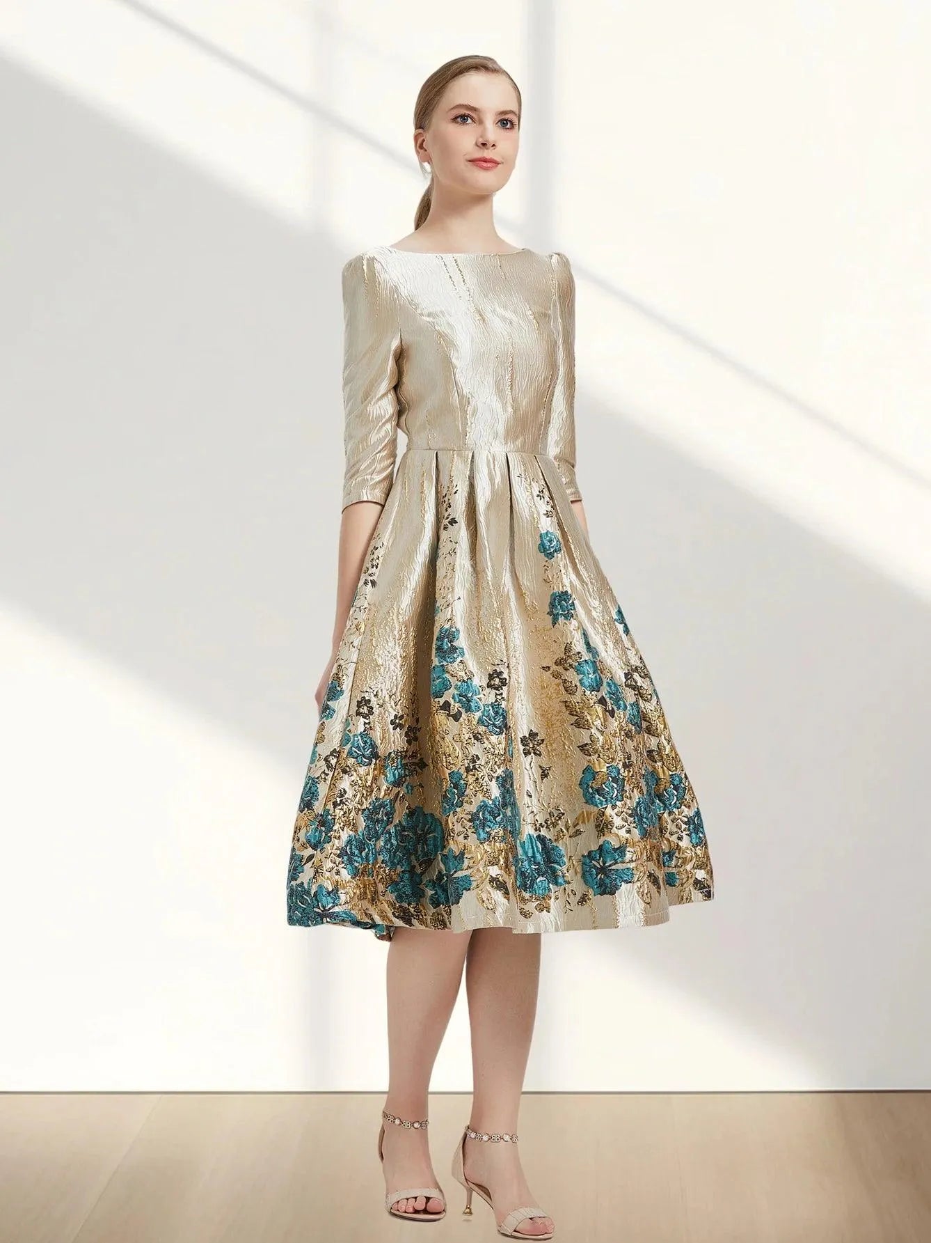 Luxury Floral Jacquard Evening Dress -Guocali