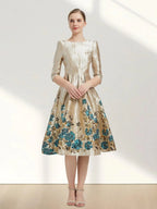 Luxury Floral Jacquard Evening Dress -Guocali