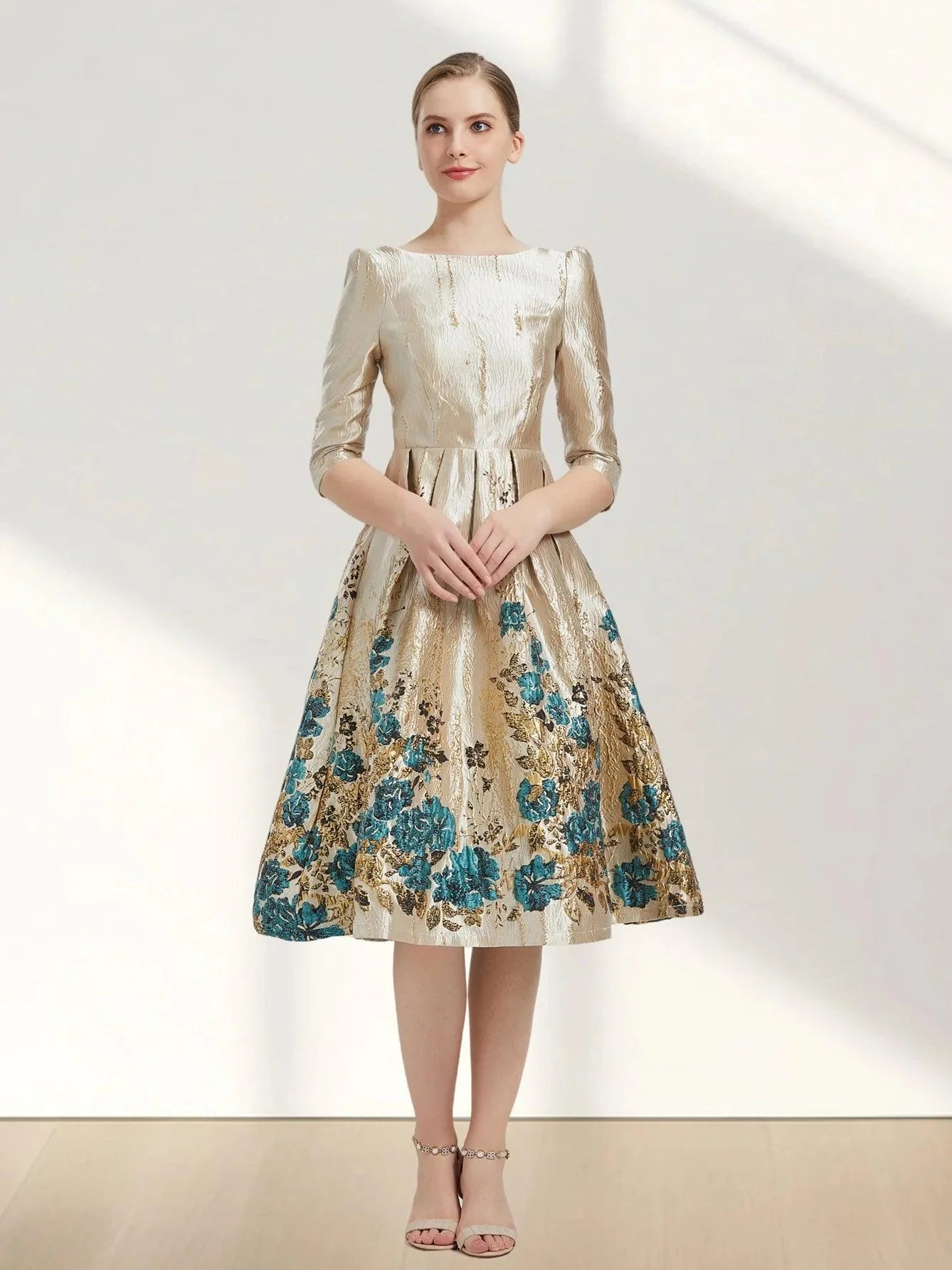 Luxury Floral Jacquard Evening Dress -Guocali