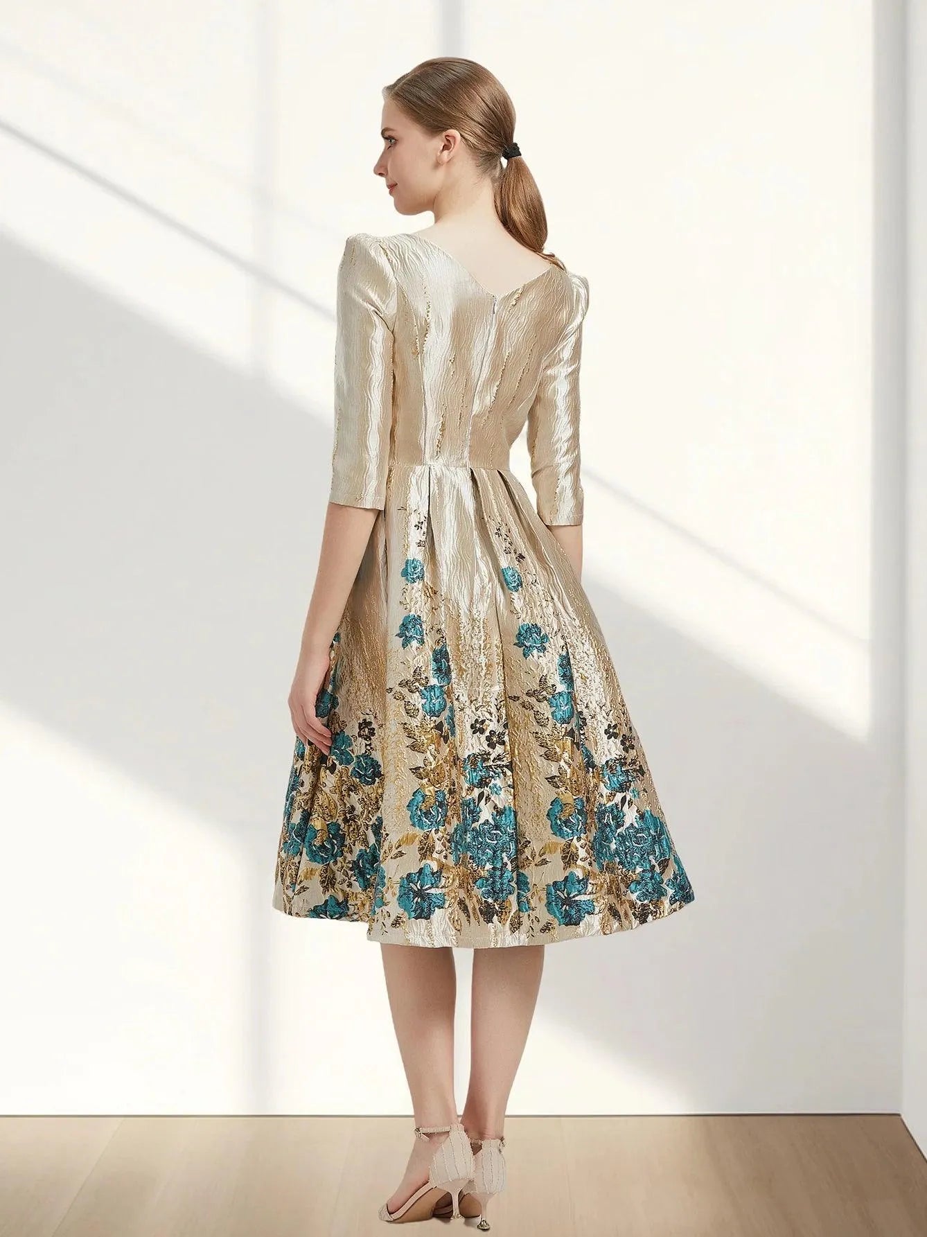 Luxury Floral Jacquard Evening Dress -Guocali