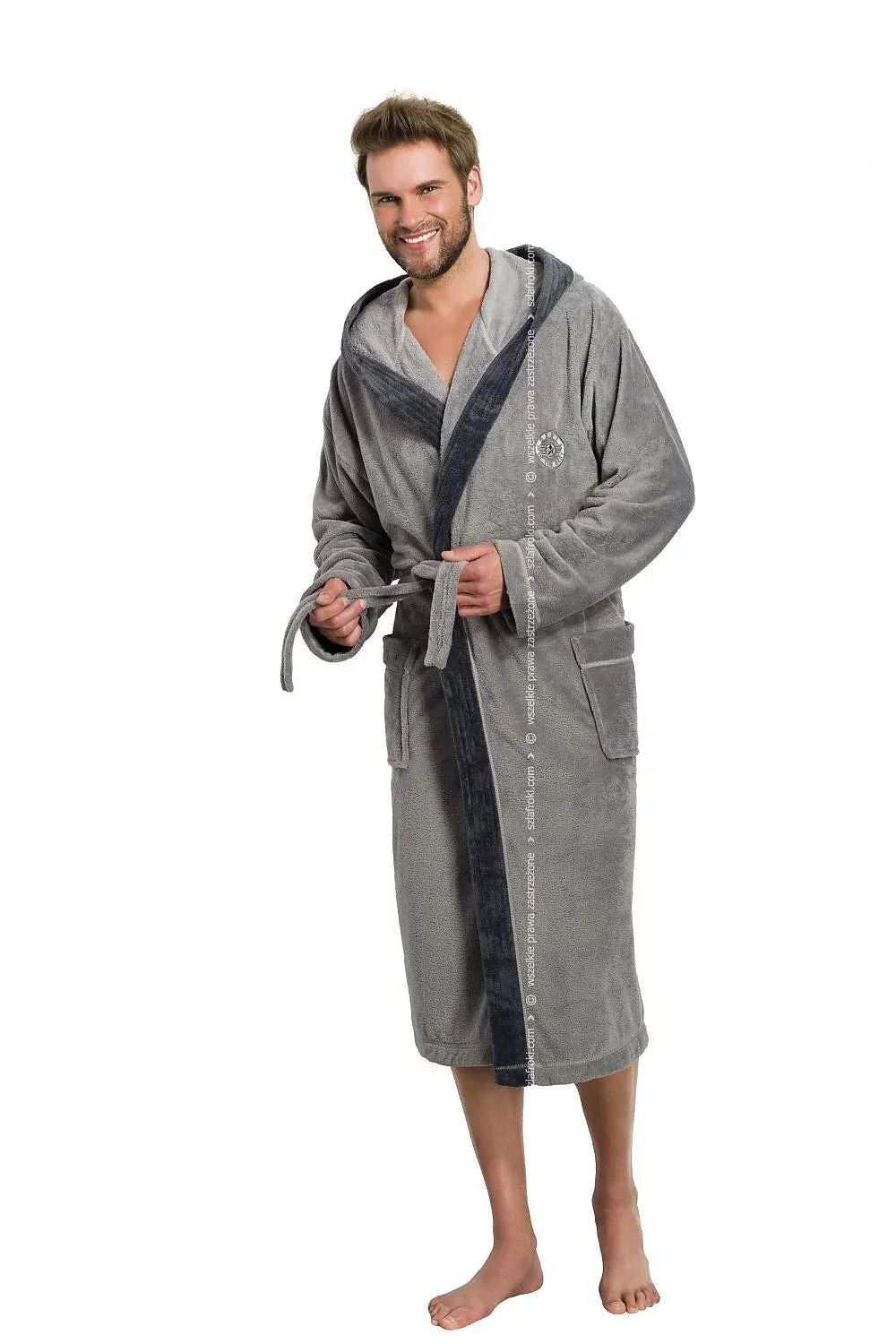Men Bathrobe –Breathable Solid - Grey -Guocali