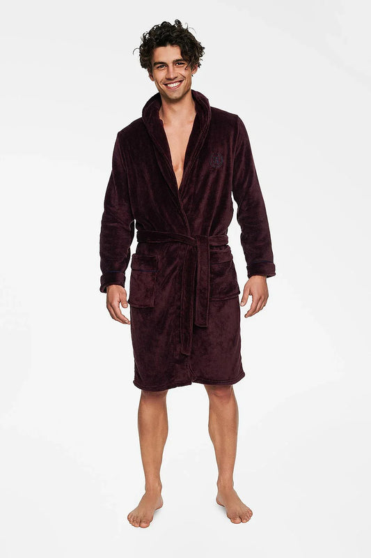 Men Bathrobe – Lightweight Solid - Red -Guocali