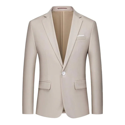 Men Blazer - 1-Button Style Blazer - Khaki -Guocali