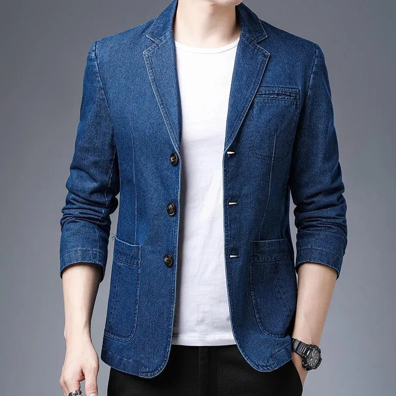 Men Blazer - Casual Denim Blazer -Guocali