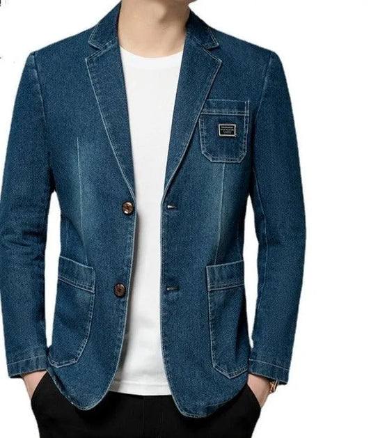 Men Blazer - Casual Denim Blazer -Guocali