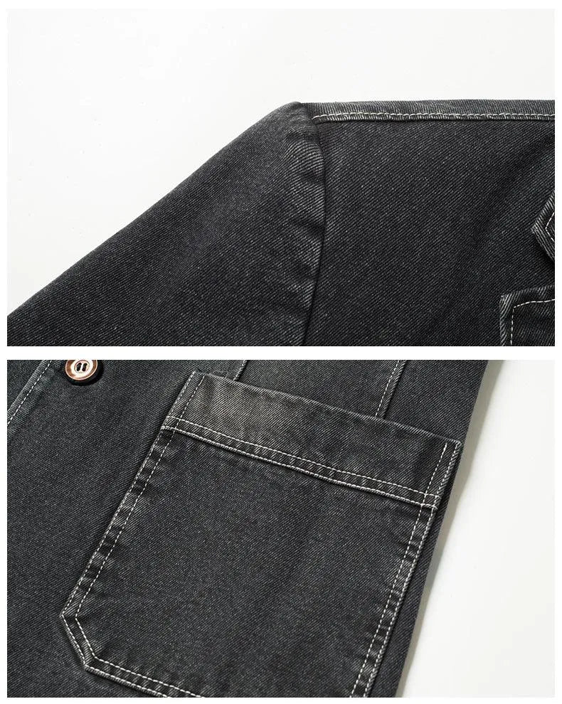 Men Blazer - Casual Denim Blazer -Guocali