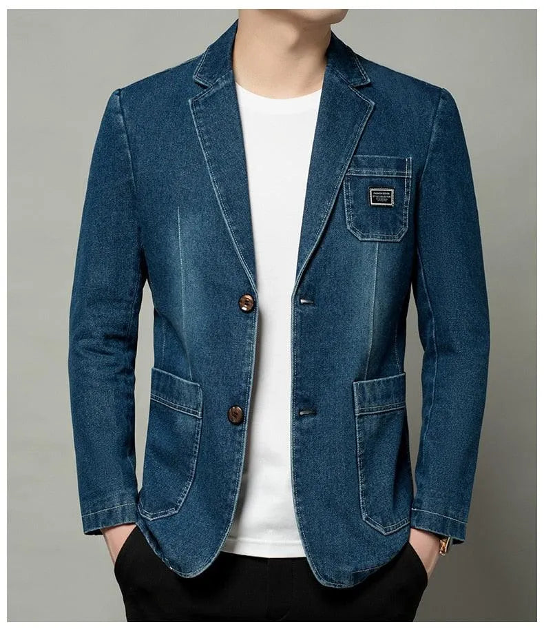 Men Blazer - Casual Denim Blazer -Guocali