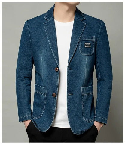 Men Blazer - Casual Denim Blazer -Guocali