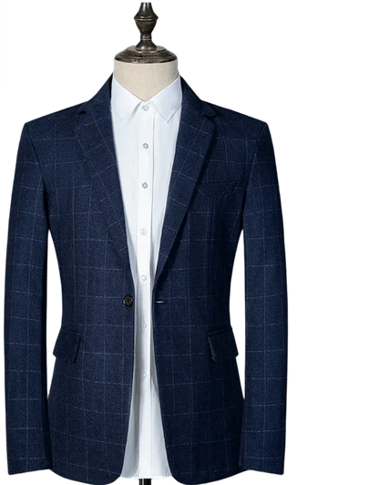 Men Blazer - Plaid Business Casual Blazer -Guocali