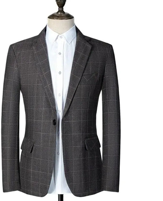 Men Blazer - Plaid Business Casual Blazer -Guocali