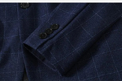Men Blazer - Plaid Business Casual Blazer -Guocali