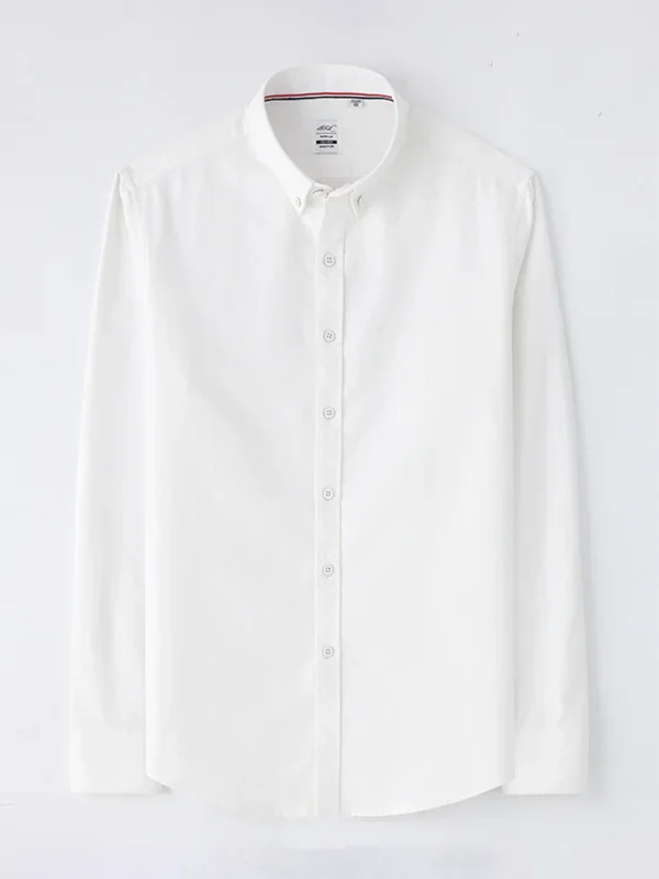 Men Button-Down Cotton Long Sleeves Casual Oxford Shirt – Breathable - White -Guocali