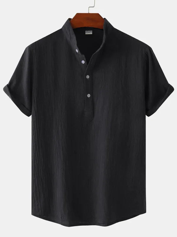 Men Casual Cotton Mandarin Collar Shirt – Breathable - Blue -Guocali