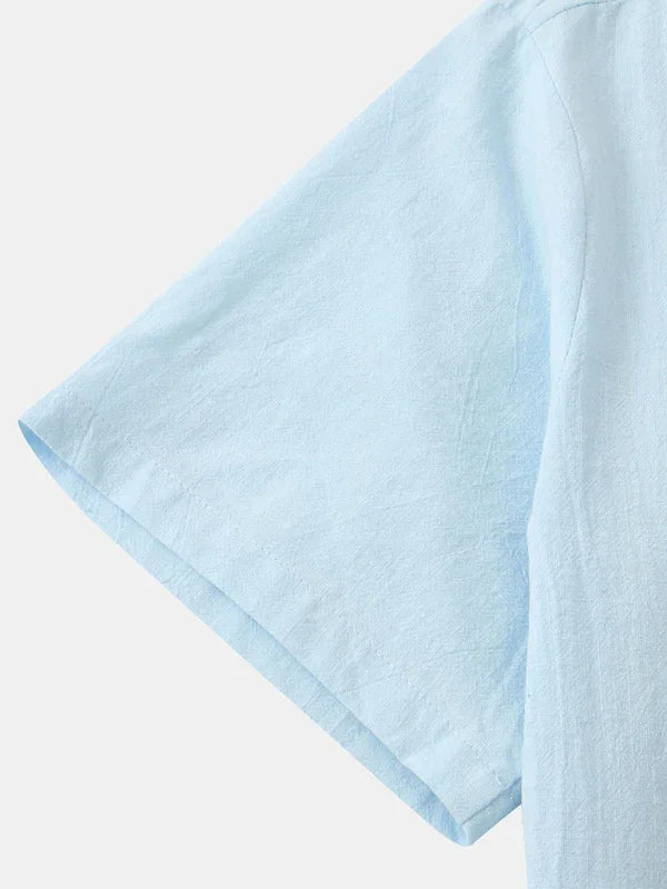 Men Casual Cotton Mandarin Collar Shirt – Breathable - Blue -Guocali