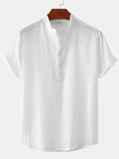 Men Casual Cotton Mandarin Collar Shirt – Breathable - Blue -Guocali