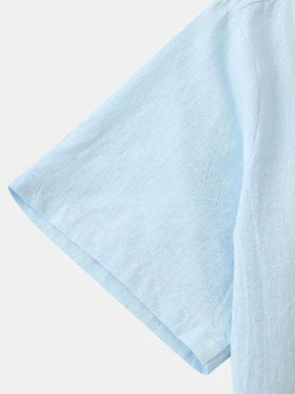 Men Casual Cotton Mandarin Collar Shirt – Breathable - Blue -Guocali