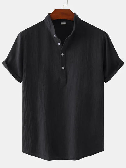 Men Casual Cotton Mandarin Collar Shirt – Breathable - Blue -Guocali