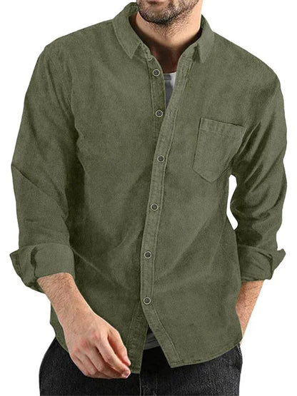 Men Casual Long Sleeves Button-Down Overshirt – Breathable - Brown -Guocali