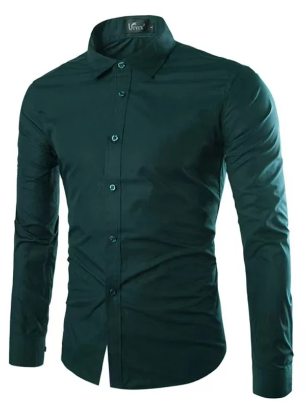 Men Casual Long Sleeves Button-Down Shirt – Wrinkle-Resistant - Green, Black -Guocali